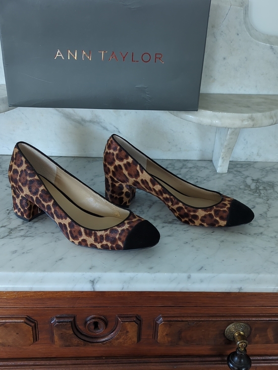 Ann Taylor | Shoes | Ann Taylor Block Heel Pumps Animalprint With Black ...